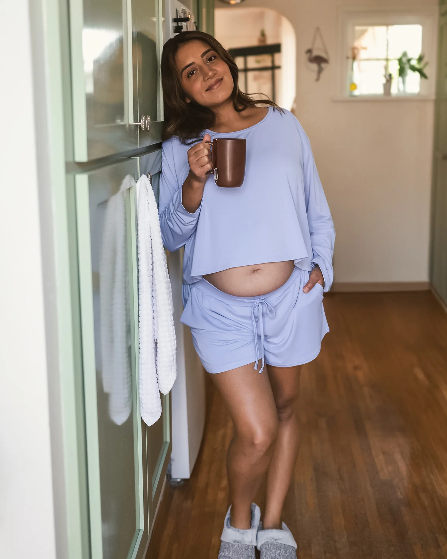 Aria Bamboo Casual Cropped Long Sleeve Top | Periwinkle - Image 2