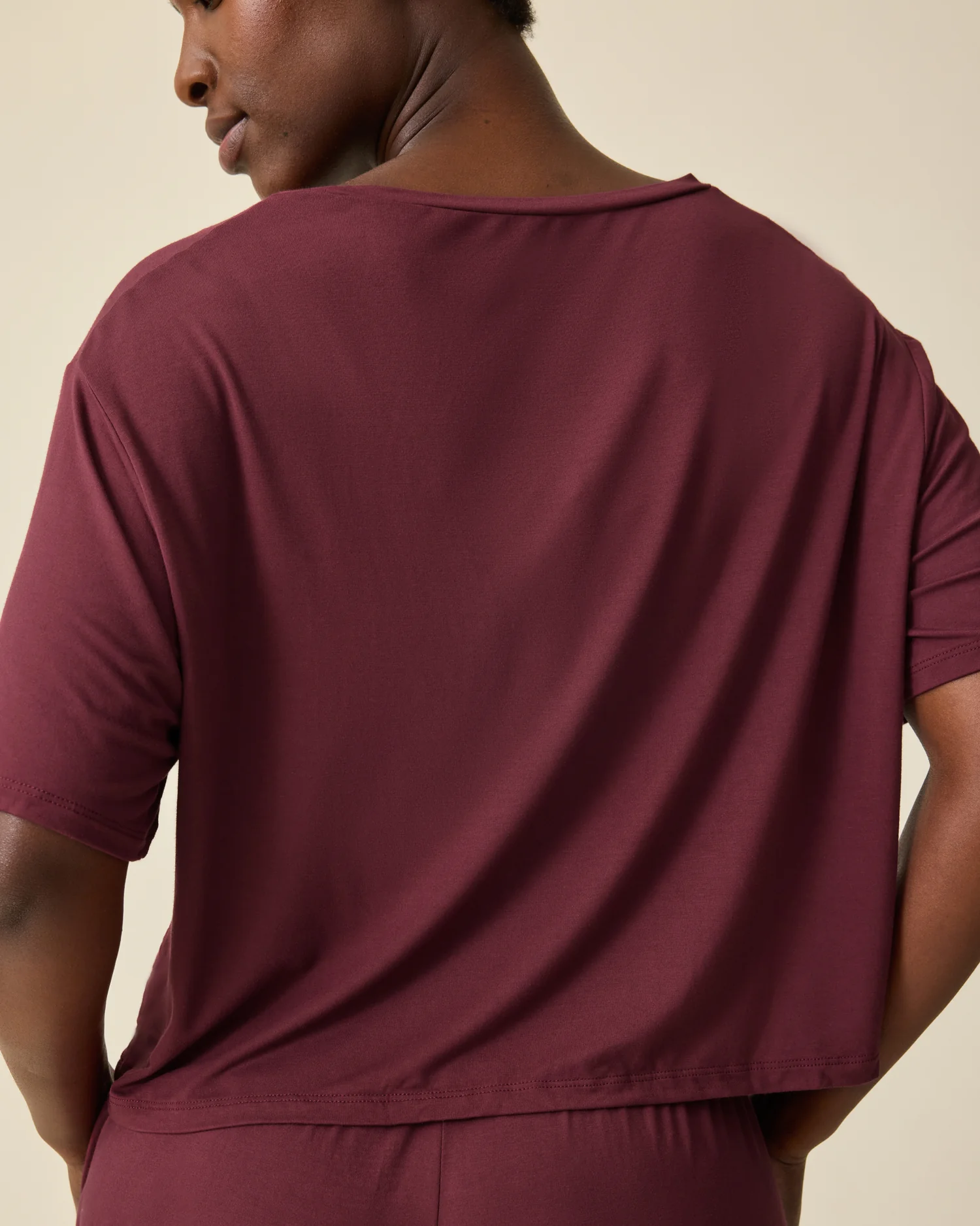 Aria Bamboo Casual Cropped Short Sleeve Top | Deep Burgundy - Image 5
