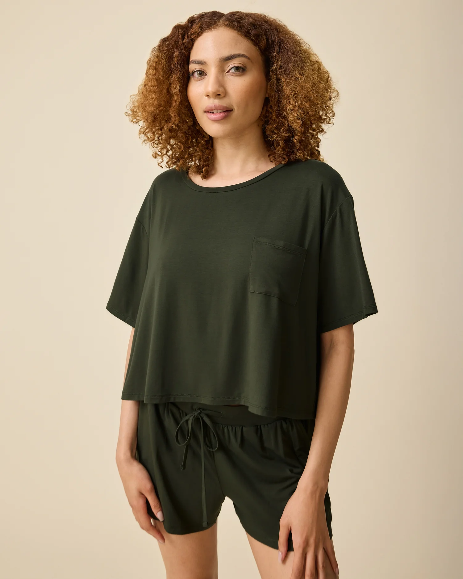 Aria Bamboo Casual Cropped Short Sleeve Top | Thyme