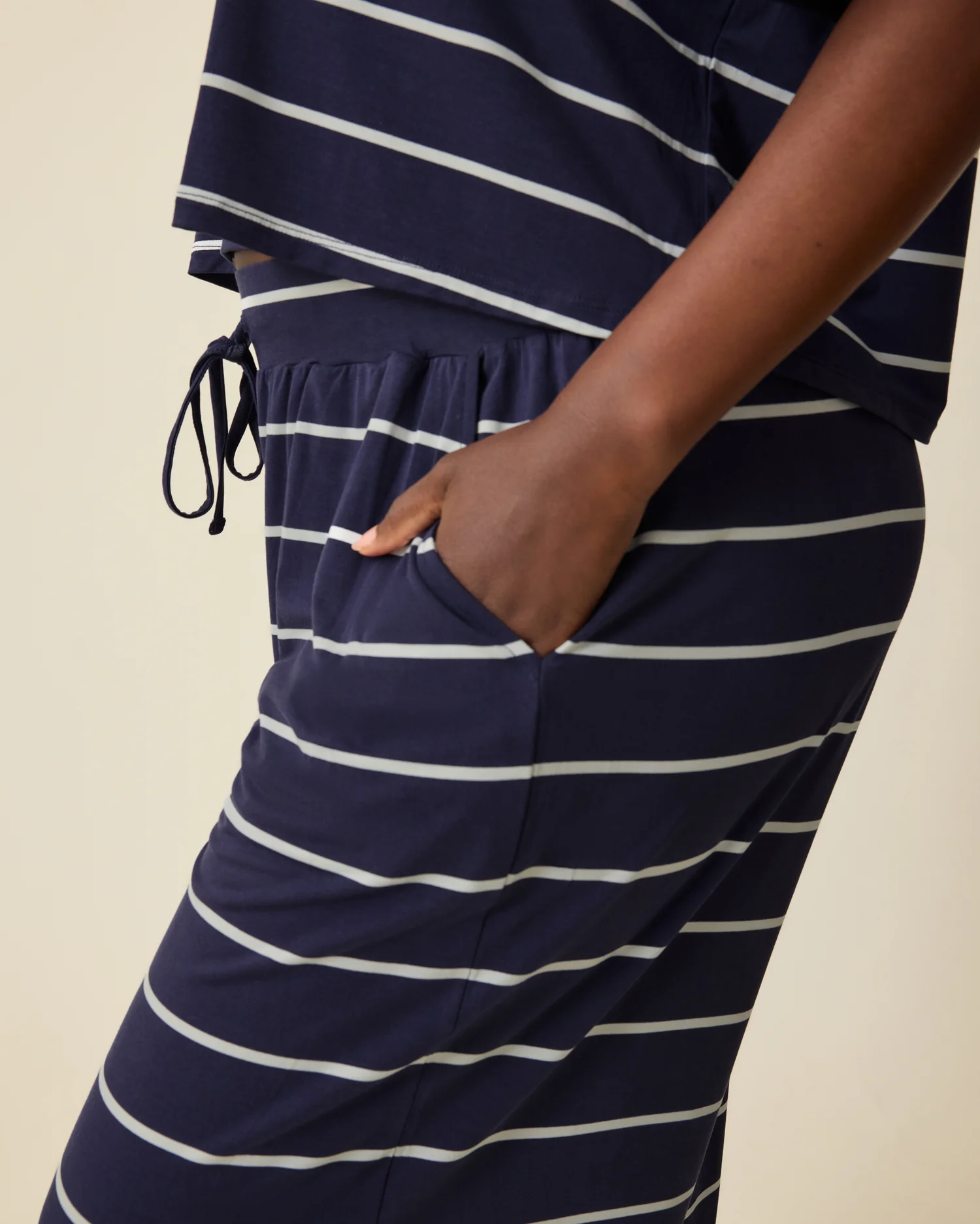 Aria Bamboo Casual Lounge Pant | Navy & White Stripe - Image 3
