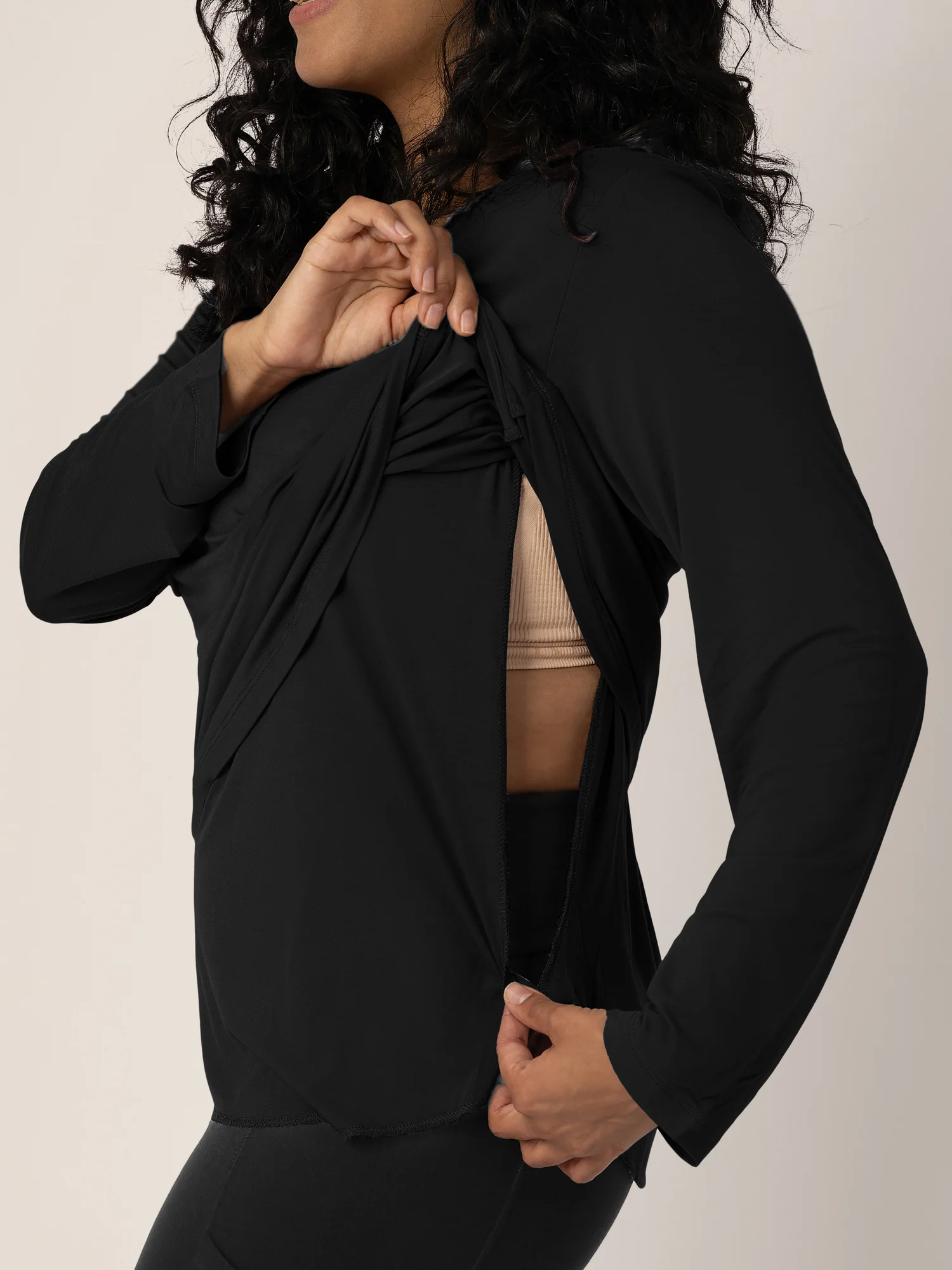 Bamboo Maternity & Nursing Long Sleeve T-shirt | Black - Image 2