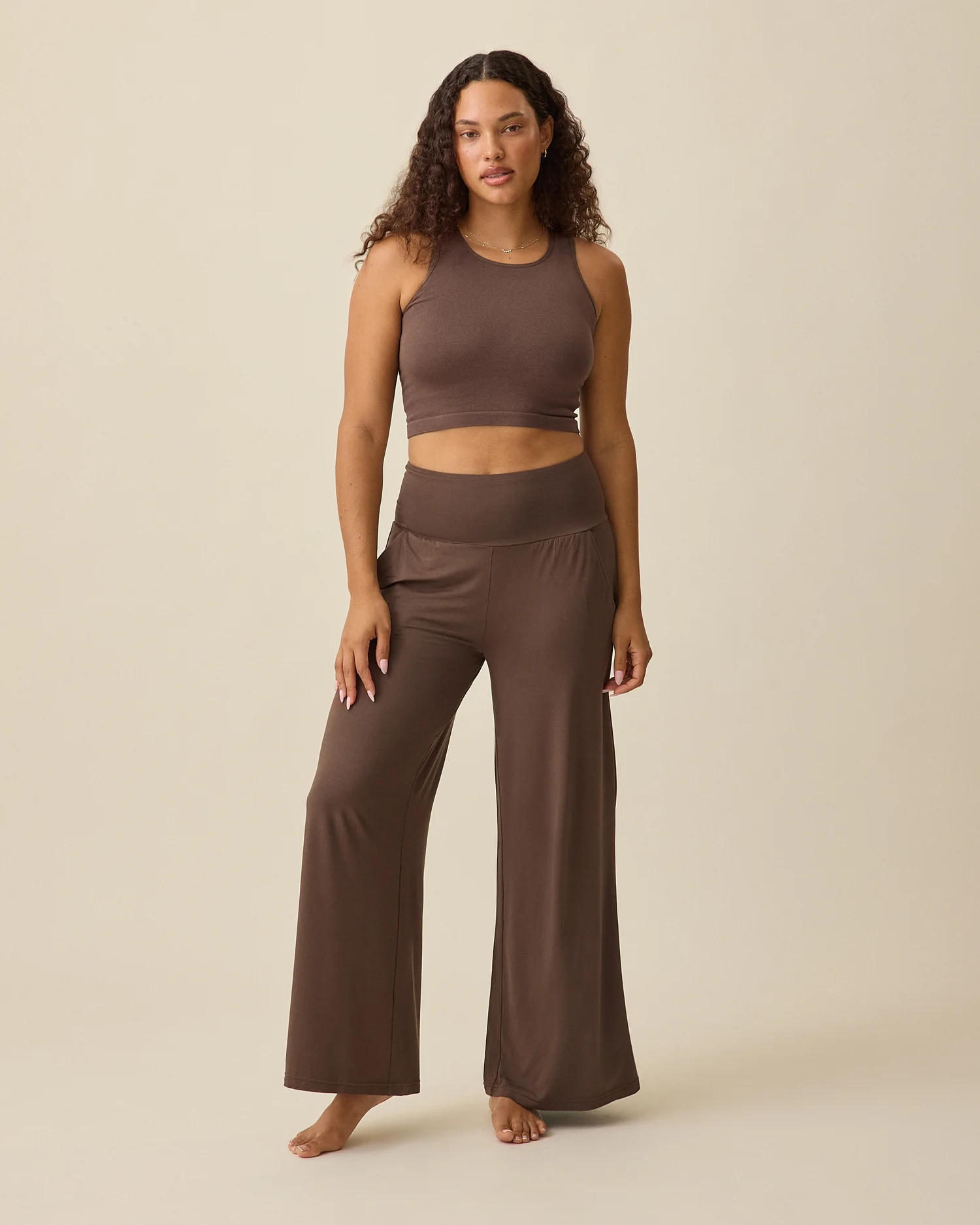 Bamboo Wide Leg Maternity & Postpartum Lounge Pant | Chocolate - Image 2