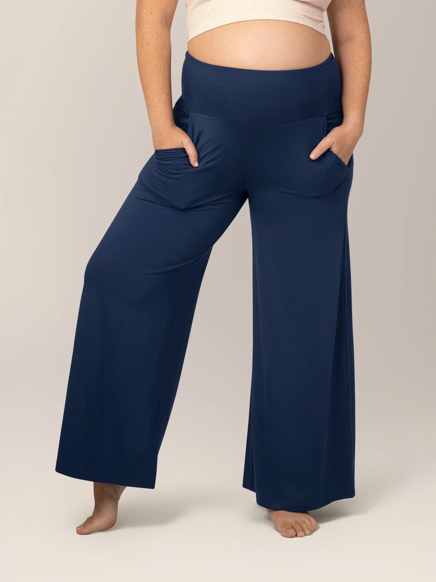 Bamboo Wide Leg Maternity & Postpartum Lounge Pant | Navy - Image 2