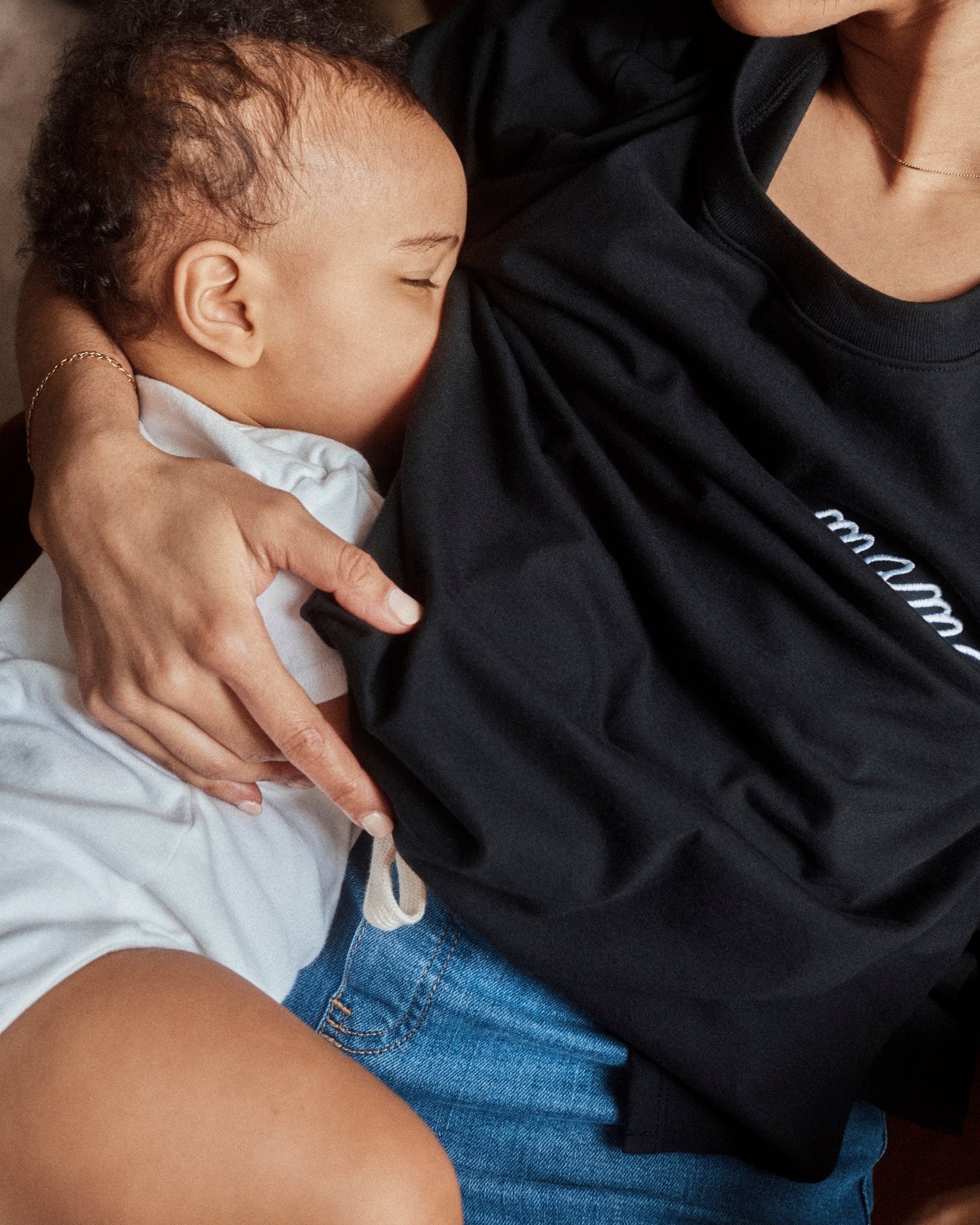Classic Cotton Nursing T-shirt | Black - Embroidered - Image 2
