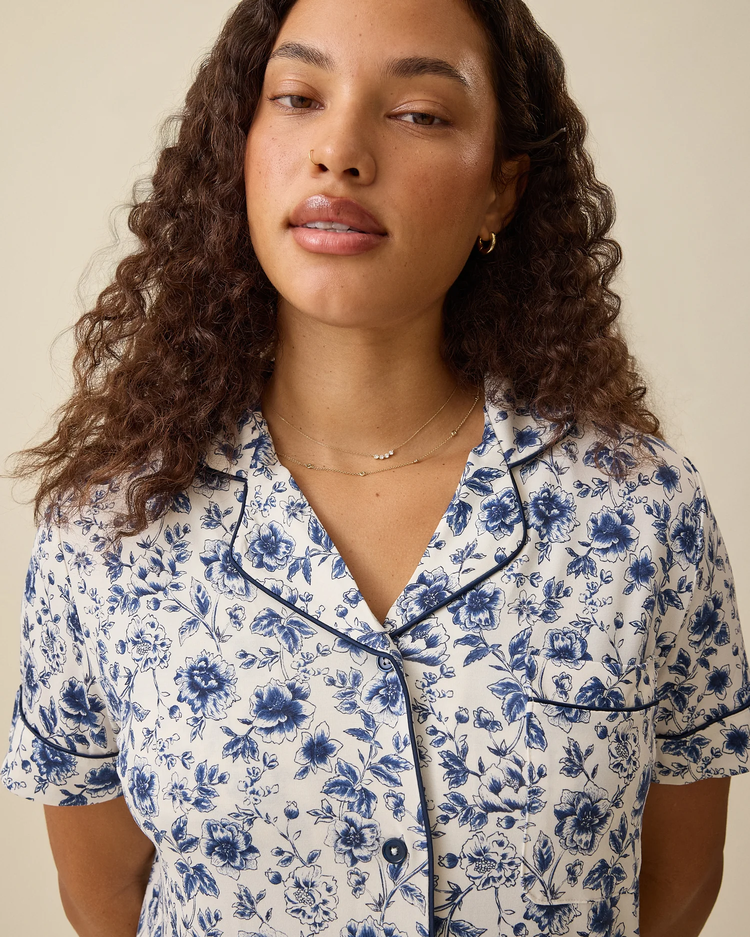 Clea Bamboo Short Sleeve Pajama Set | Navy Toile - Image 2