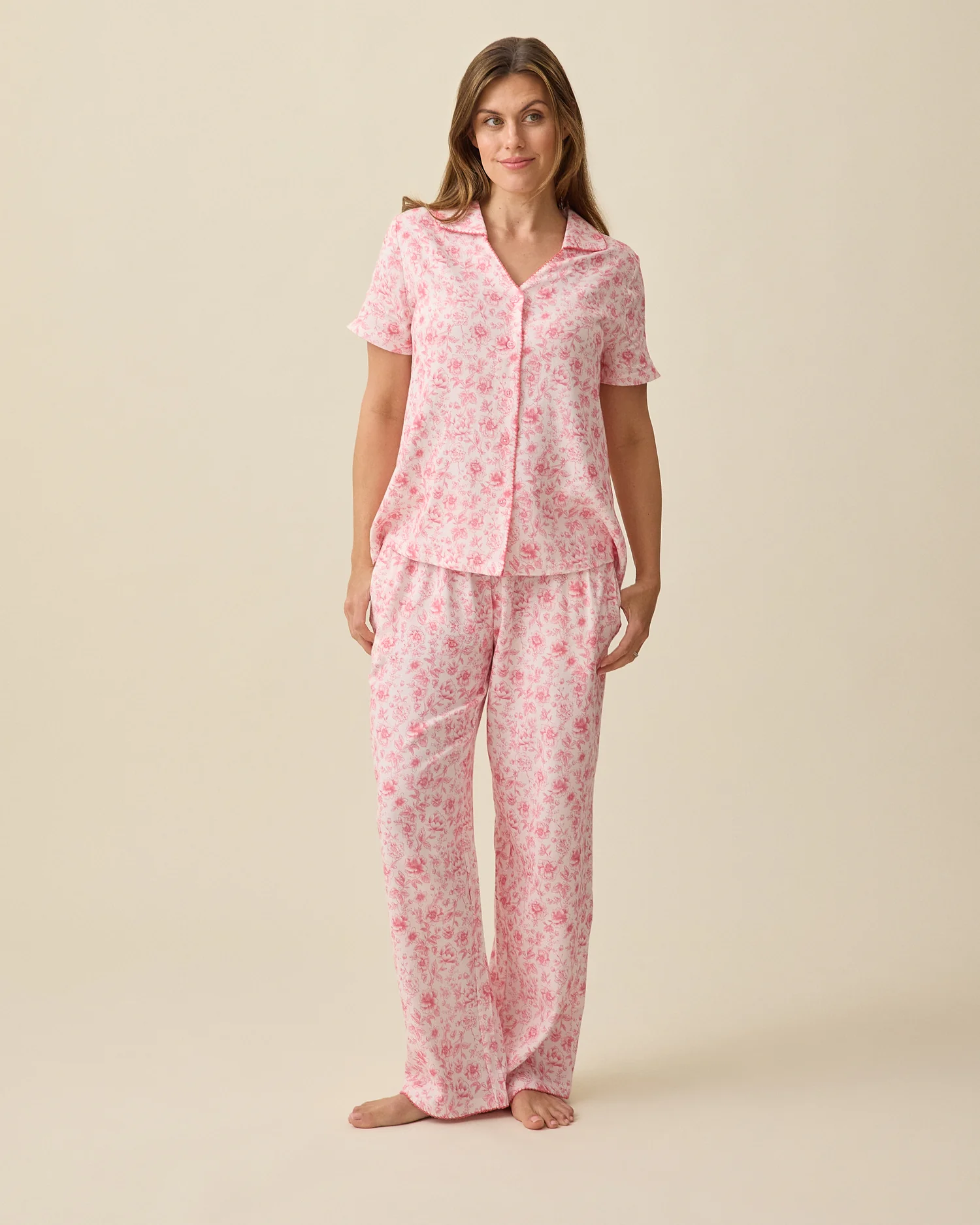 Cotton Bamboo Pajama Set | Pink Toile