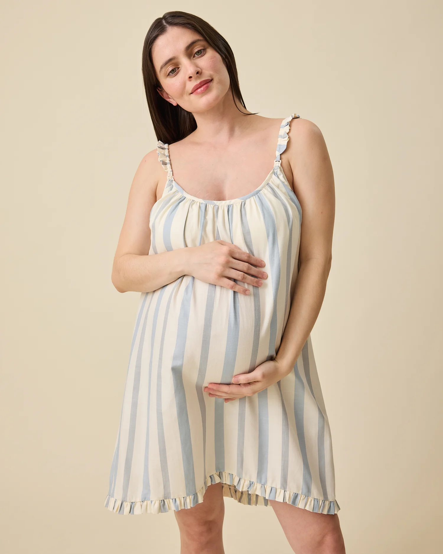Dreamy Cotton Maternity & Nursing Nightgown | Vintage Blue Stripe