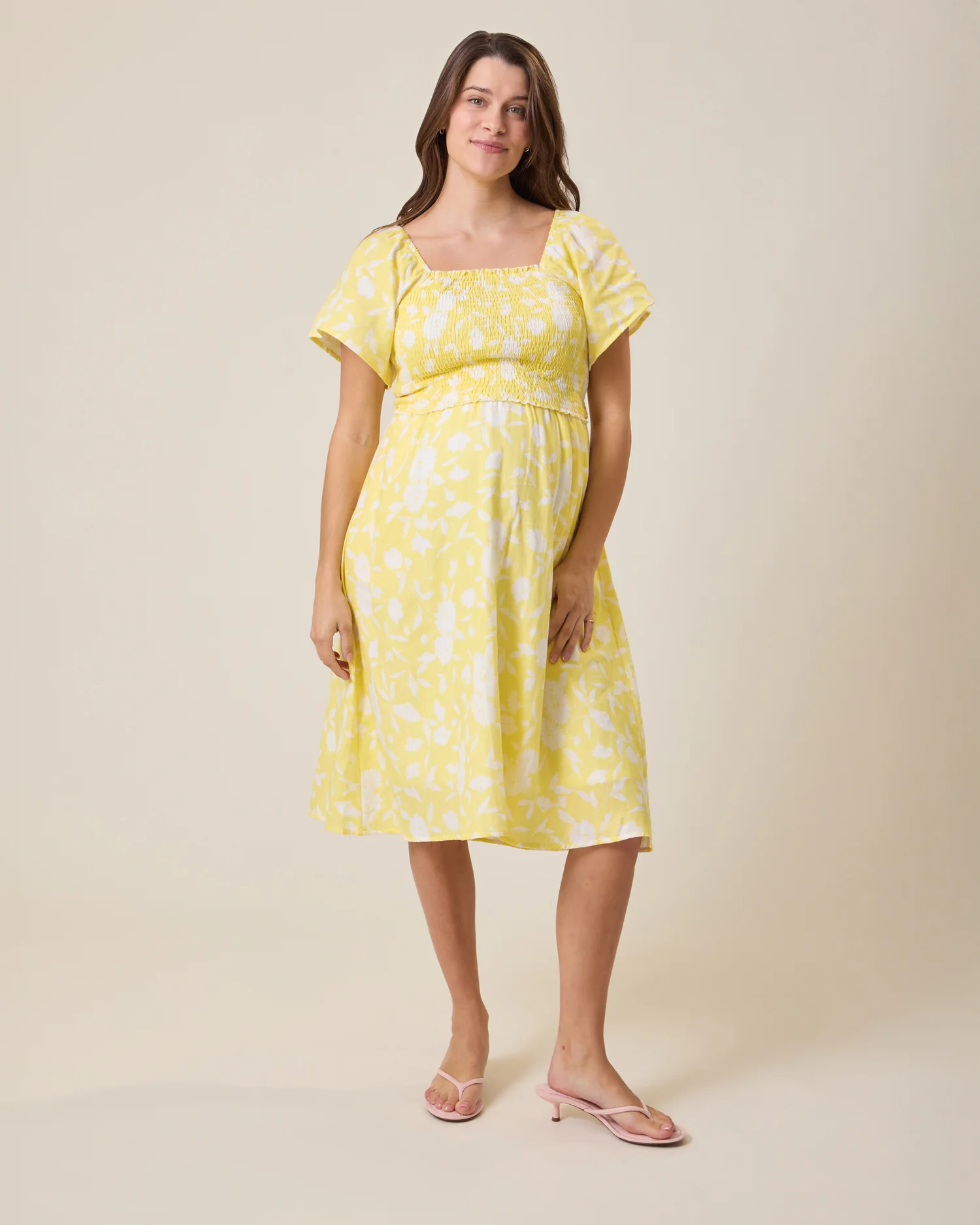 Lola Smocked Maternity & Nursing Midi Dress | Yellow Floral