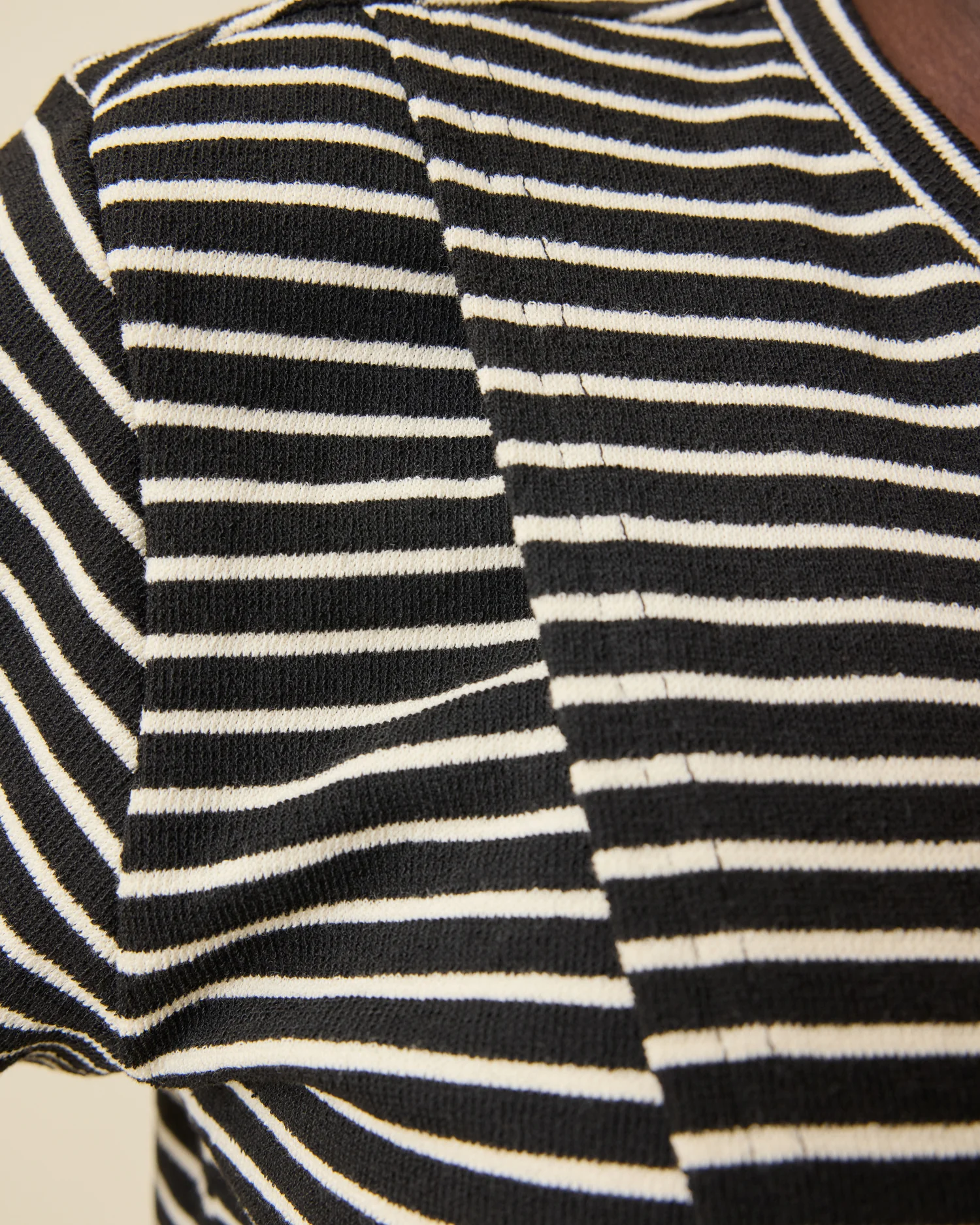 Luxe Terry Maternity & Nursing Split Hem T-shirt | Black & Ivory Stripe - Image 5