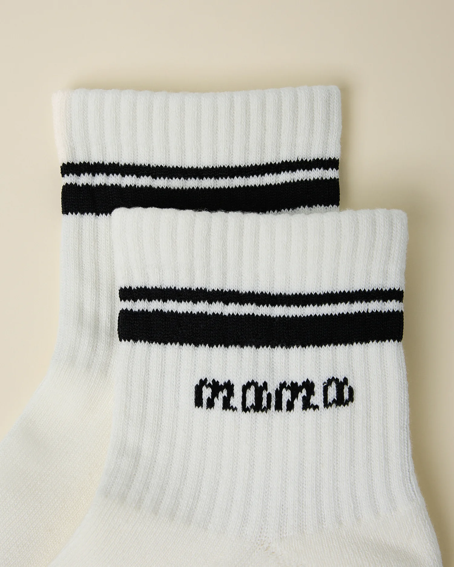 Non-Slip Quarter Crew Socks | Ivory & Black - Image 2