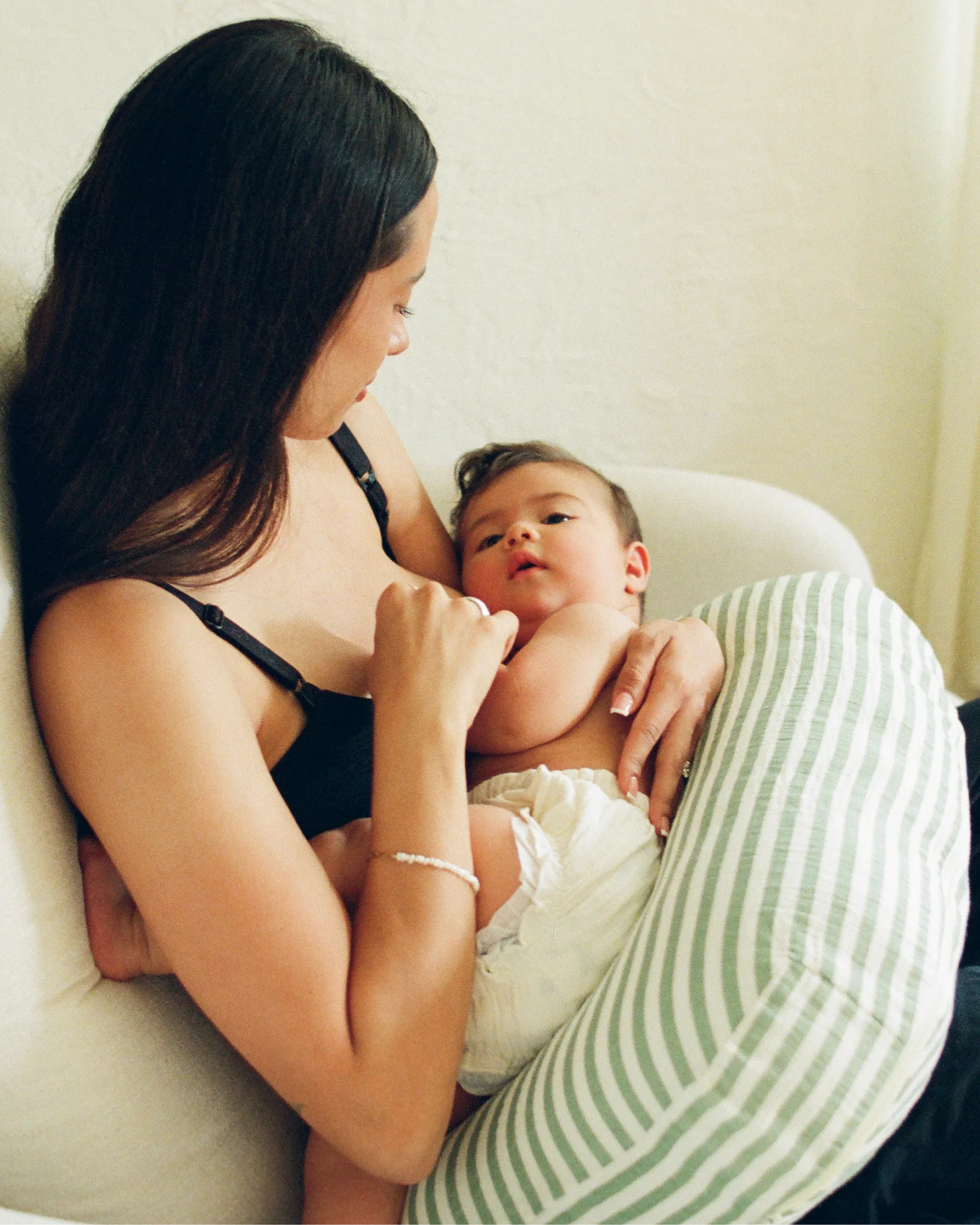 Organic Muslin Nursing Pillow Cover | Sage Stripe - Image 4
