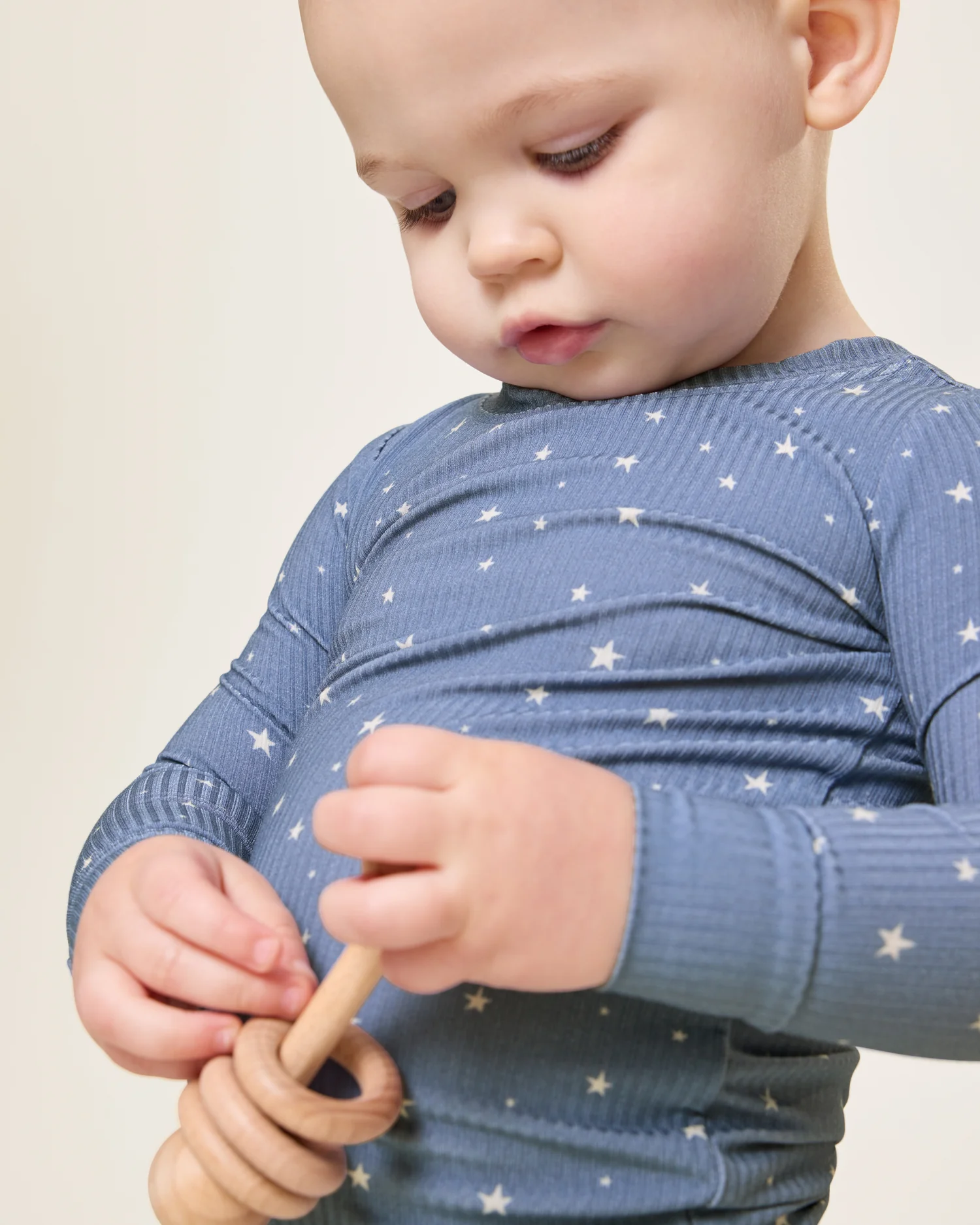 Ribbed Bamboo Baby Two-Piece Pajama Set | Blue Stars - Image 2