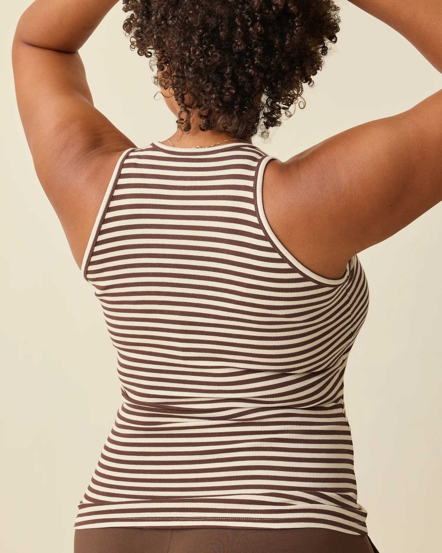 Ribbed Bamboo Racerback Nursing Tank | Chocolate & Ivory Stripe - Image 4