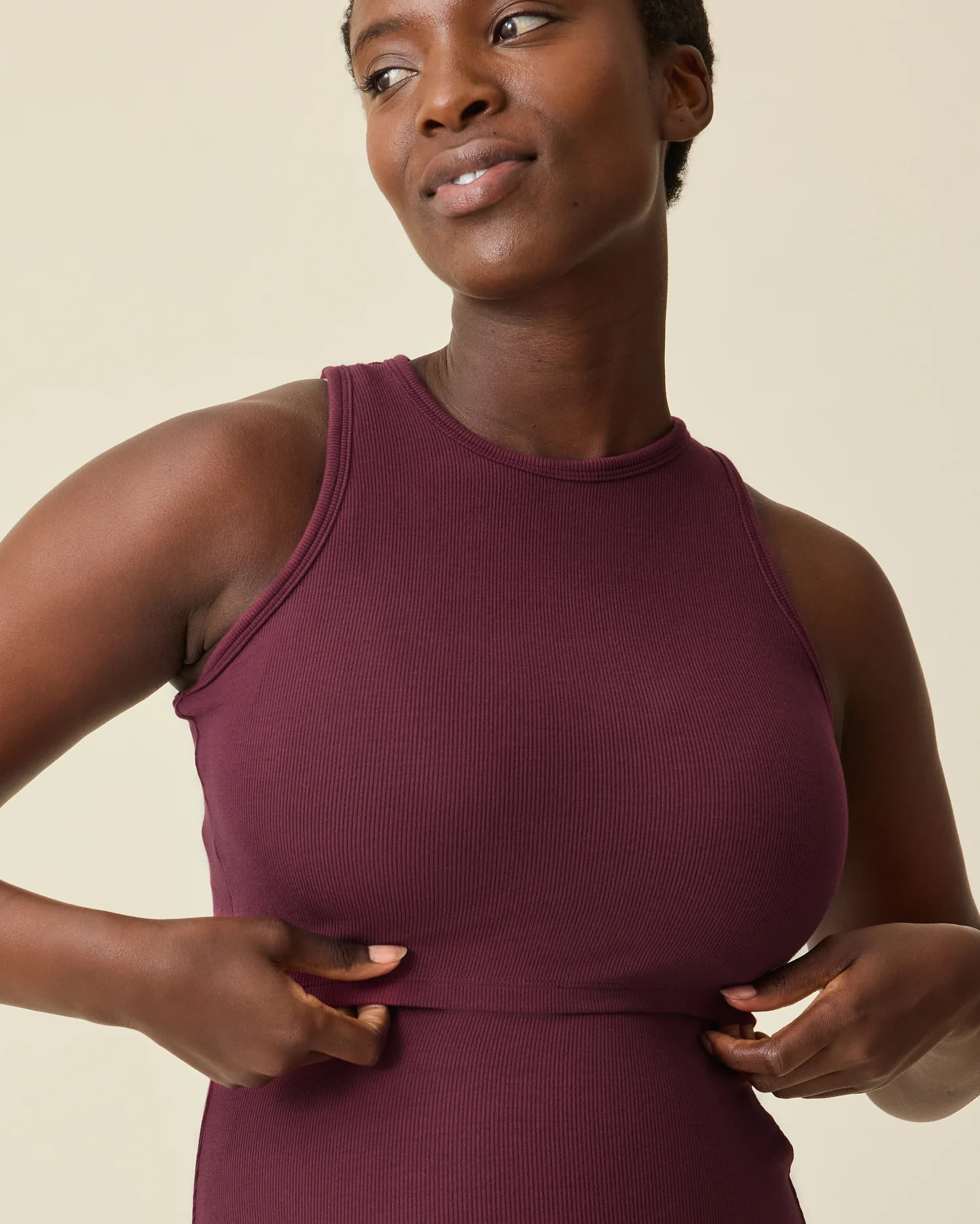 Ribbed Bamboo Racerback Nursing Tank | Deep Burgundy - Image 3