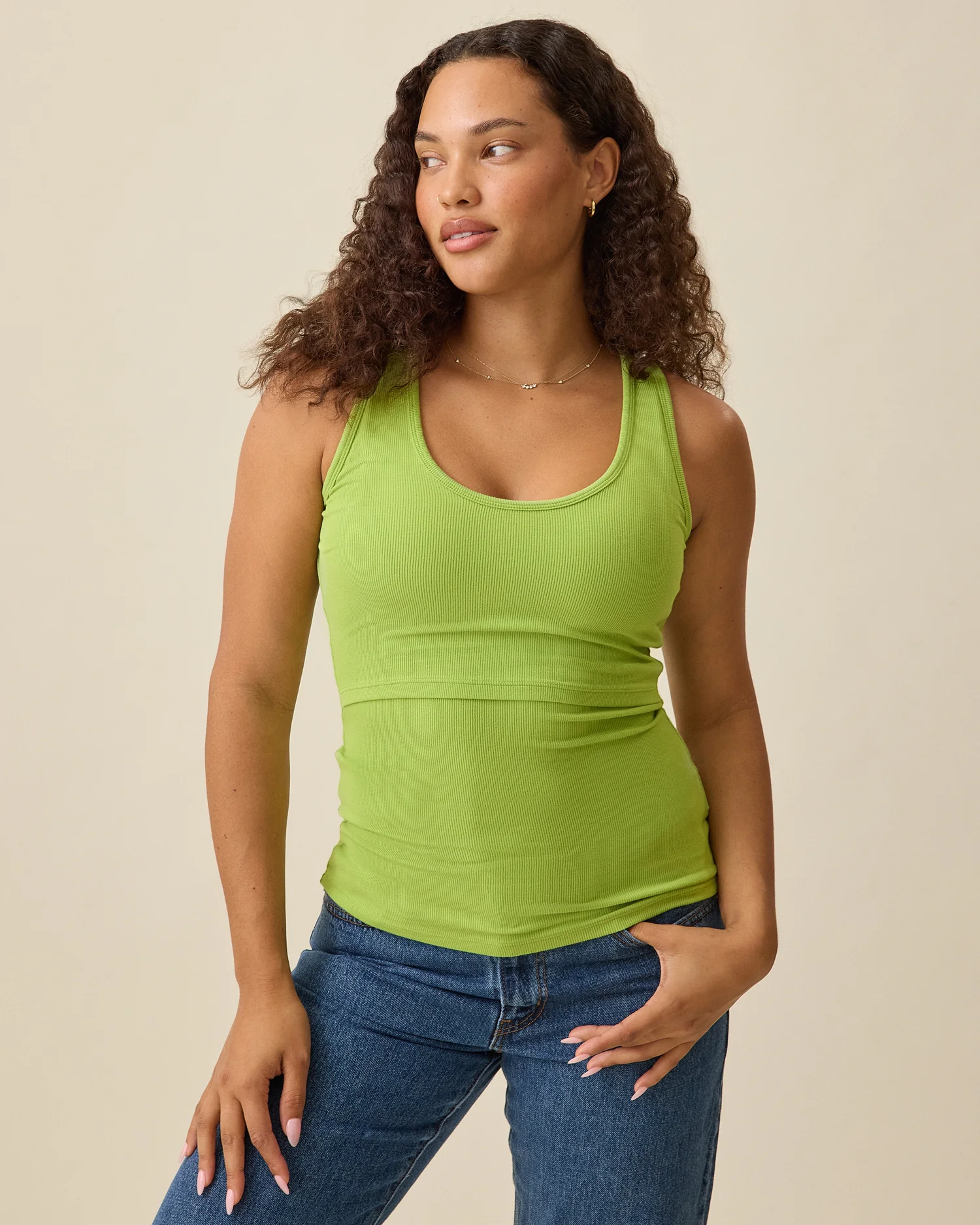 Ribbed Bamboo Scoop Neck Nursing Tank | Avocado