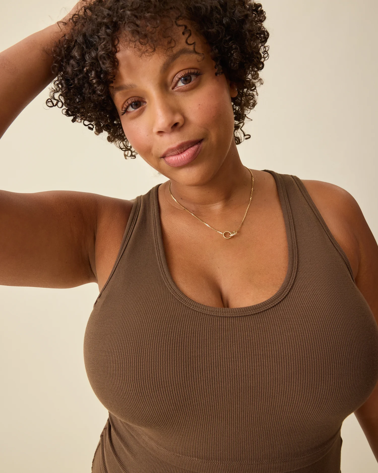 Ribbed Bamboo Scoop Neck Nursing Tank | Chocolate - Image 3