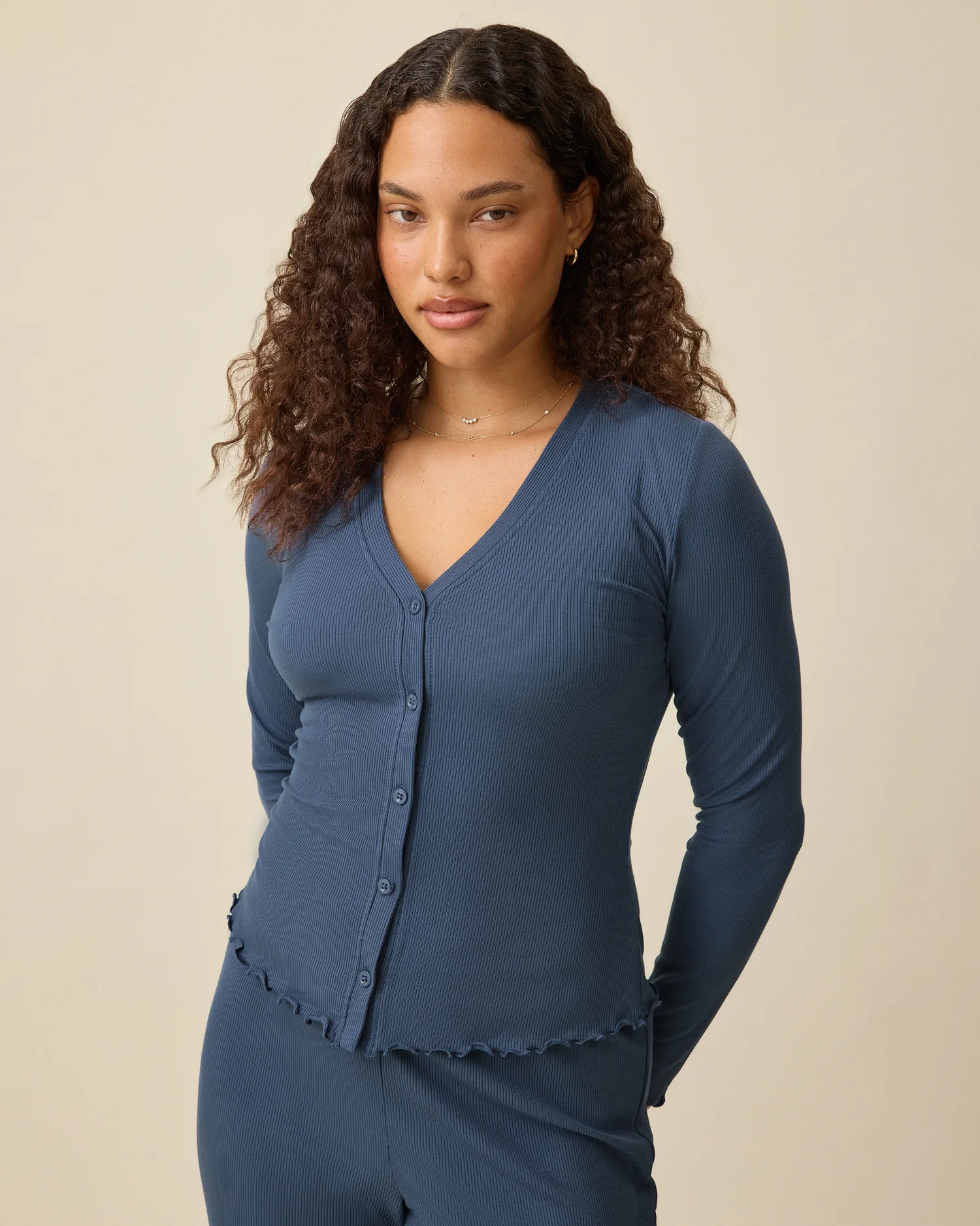 Ribbed Modal Cardigan | Light Navy