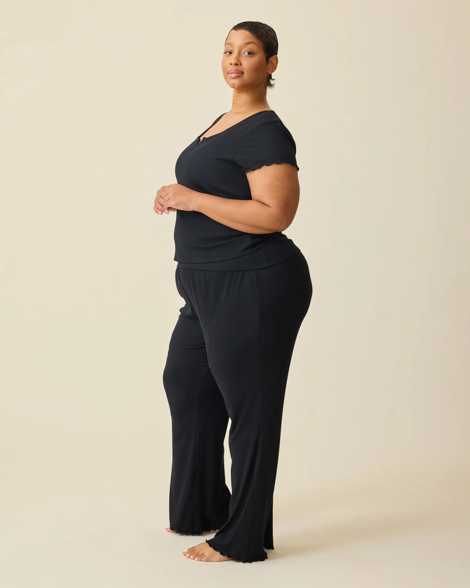 Ribbed Modal Lounge Pant | Black - Image 3