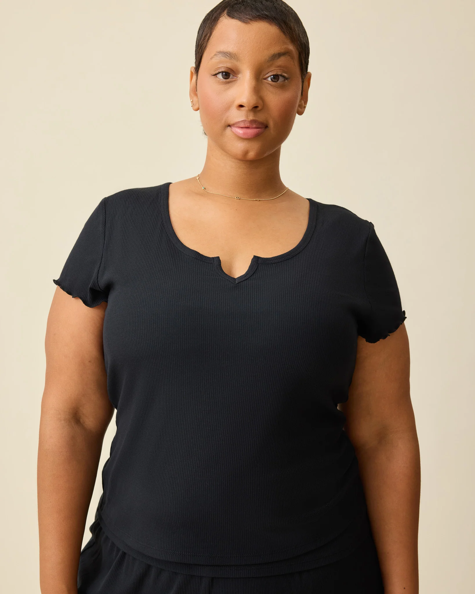 Ribbed Modal Notched Nursing T-shirt | Black