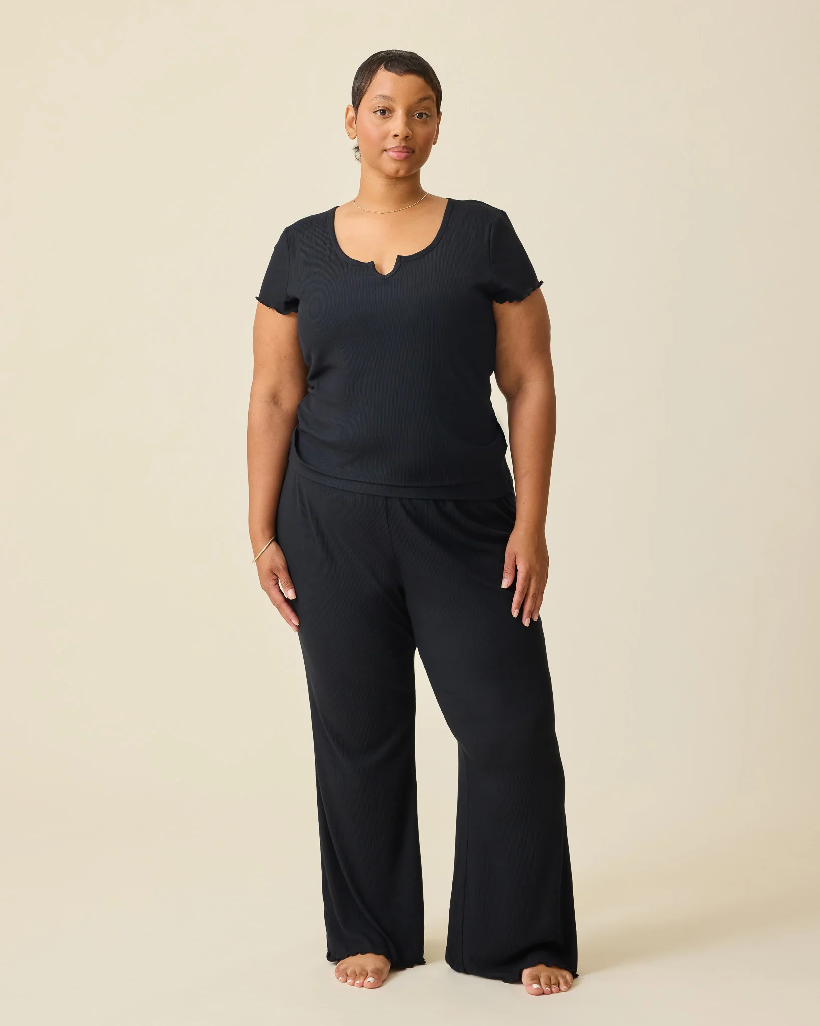 Ribbed Modal Notched Nursing T-shirt | Black - Image 5