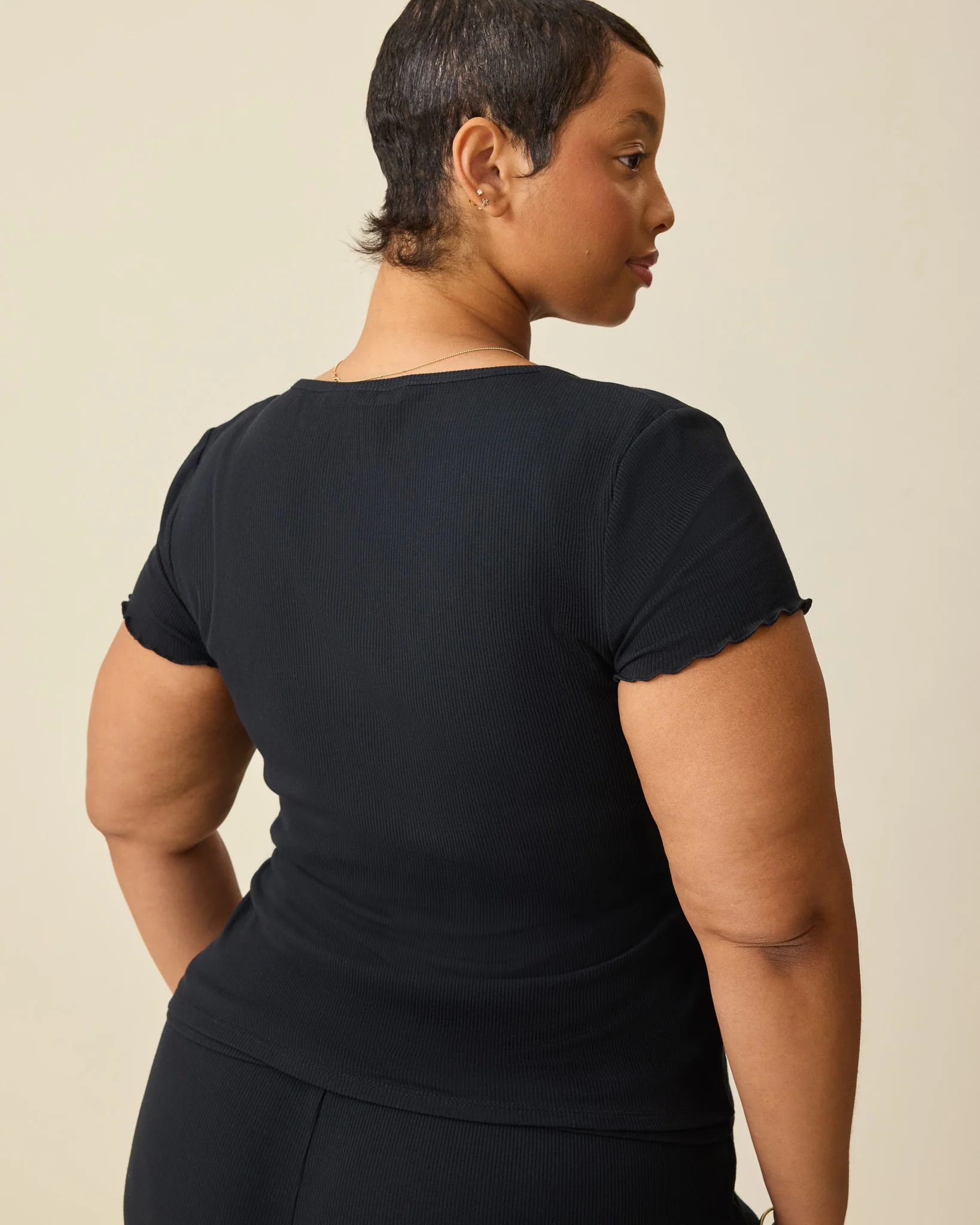 Ribbed Modal Notched Nursing T-shirt | Black - Image 6