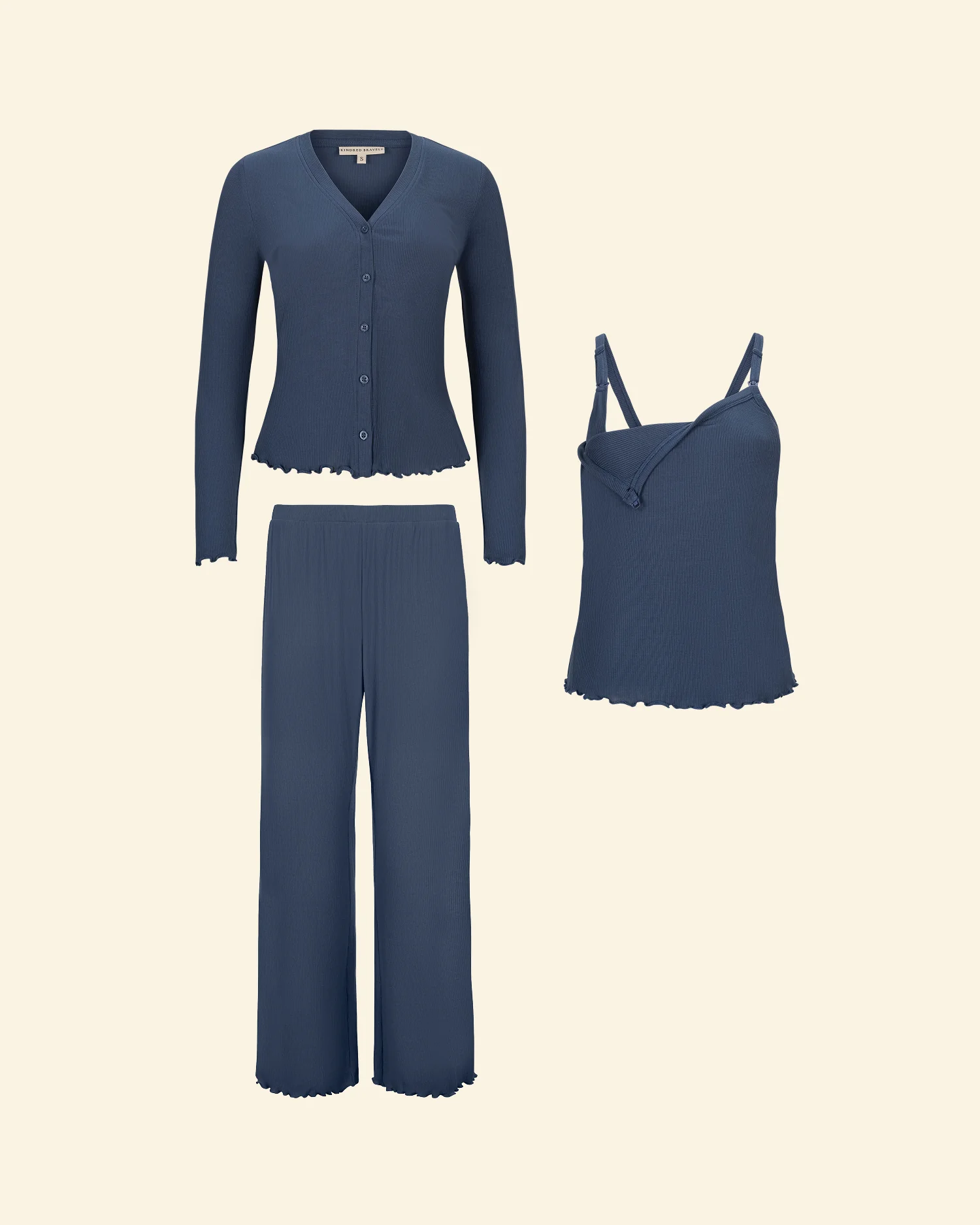 Ribbed Modal Nursing Lounge Set | Light Navy