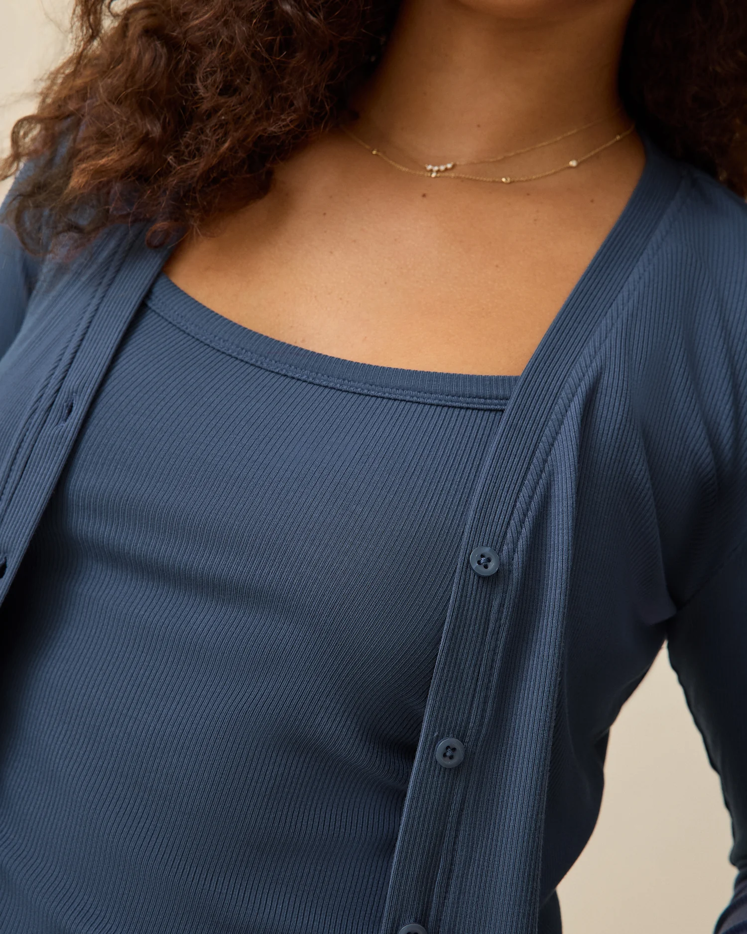 Ribbed Modal Nursing Lounge Set | Light Navy - Image 4