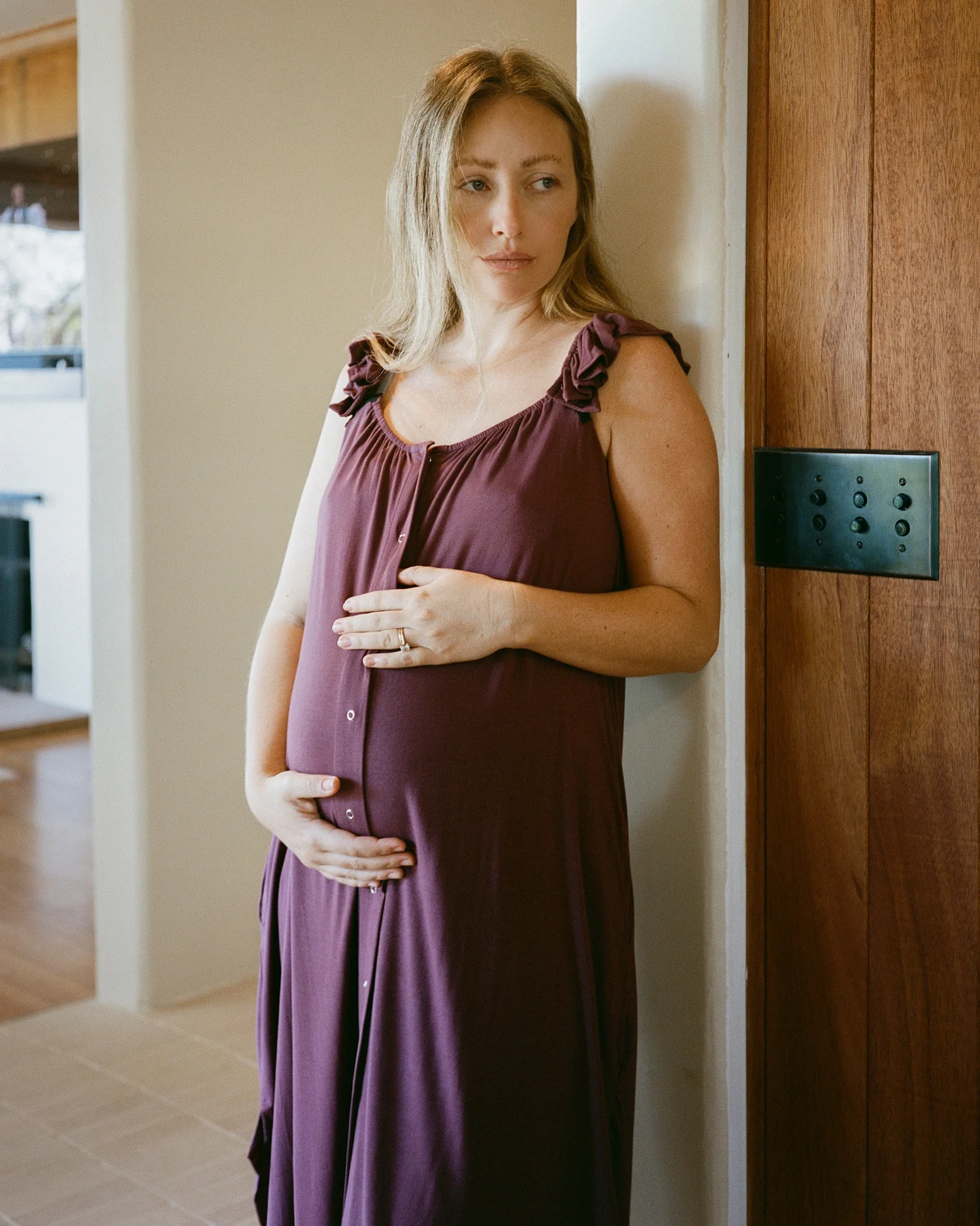 Ruffle Strap Labor & Delivery Gown | Burgundy Plum - Image 2