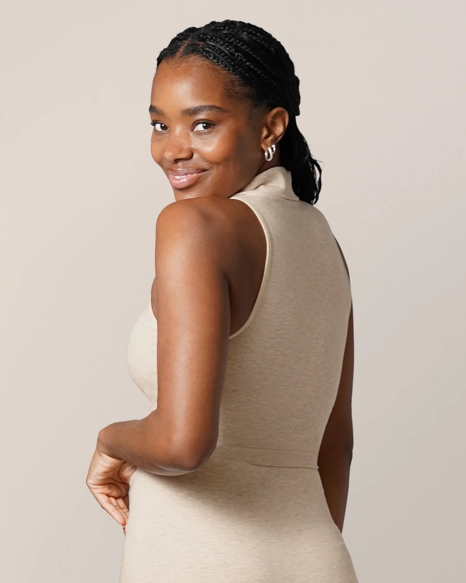 Sublime® Bamboo Collared Maternity & Nursing Longline Bra Top | Oatmeal Heather - Image 4