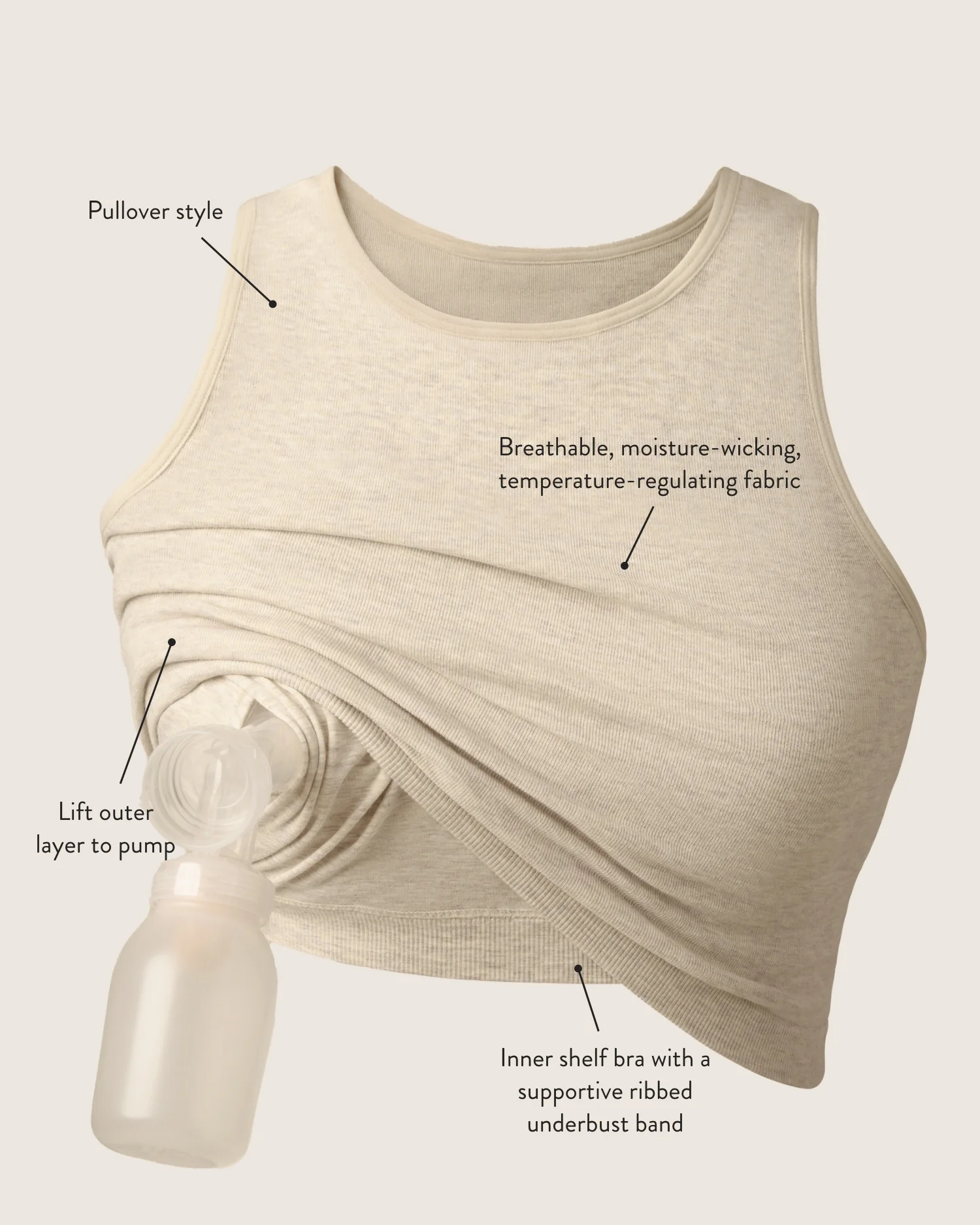 Sublime® Bamboo Hands-Free Pumping Longline Bra Top | Oatmeal Heather - Image 6