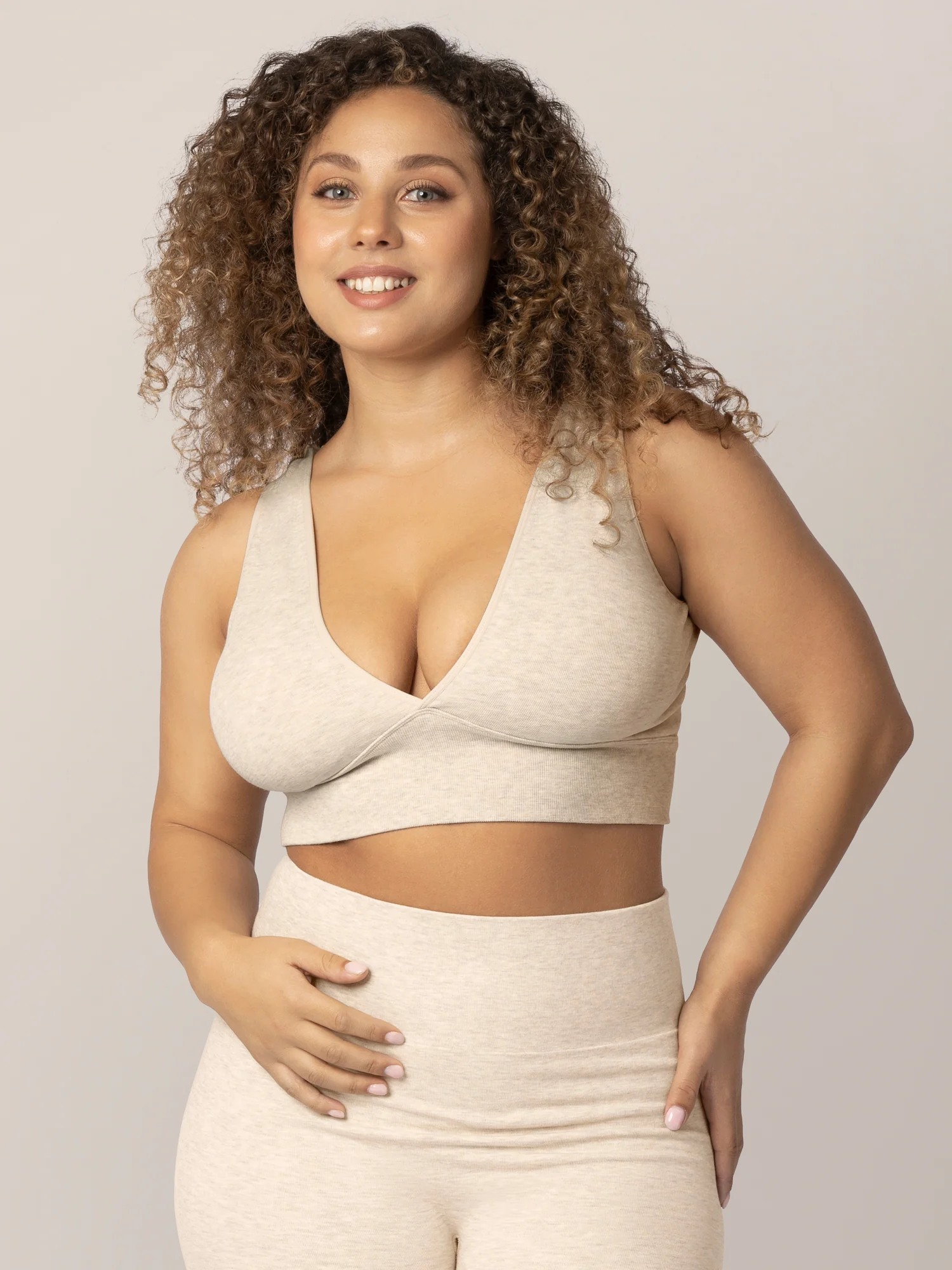 Sublime® Bamboo Maternity & Nursing Plunge Bra | Oatmeal Heather - Image 6