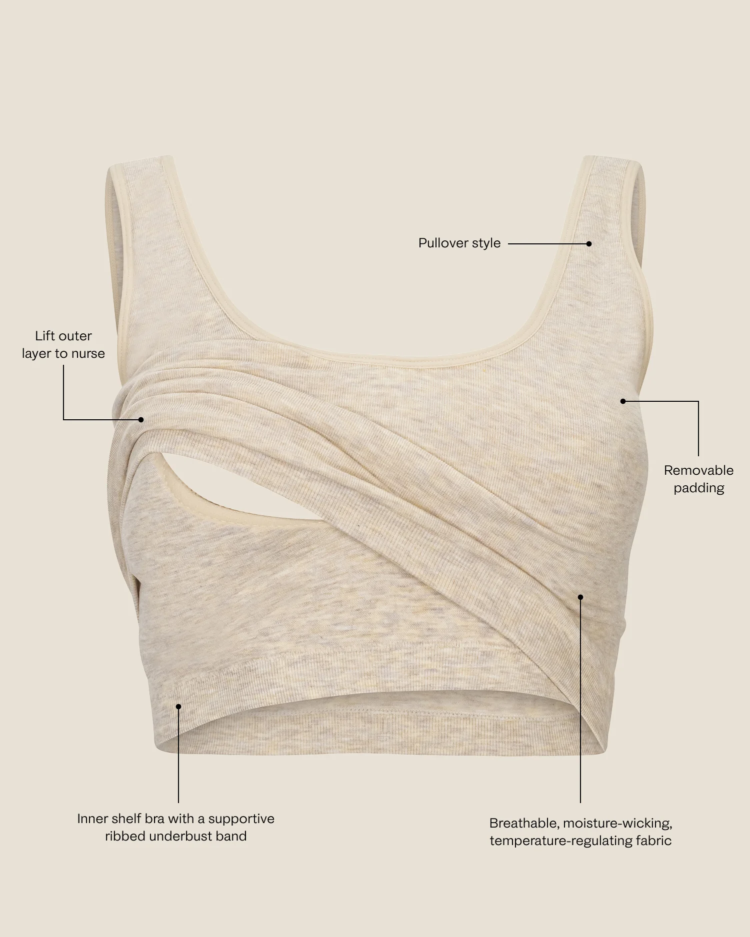Sublime® Bamboo Scoop Neck Maternity & Nursing Longline Bra Top | Oatmeal Heather - Image 7
