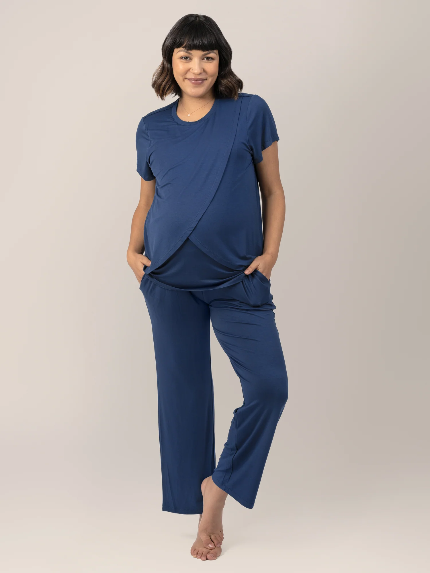 Tulip Hem Short Sleeve Maternity & Nursing Pajama Set | Navy - Image 6