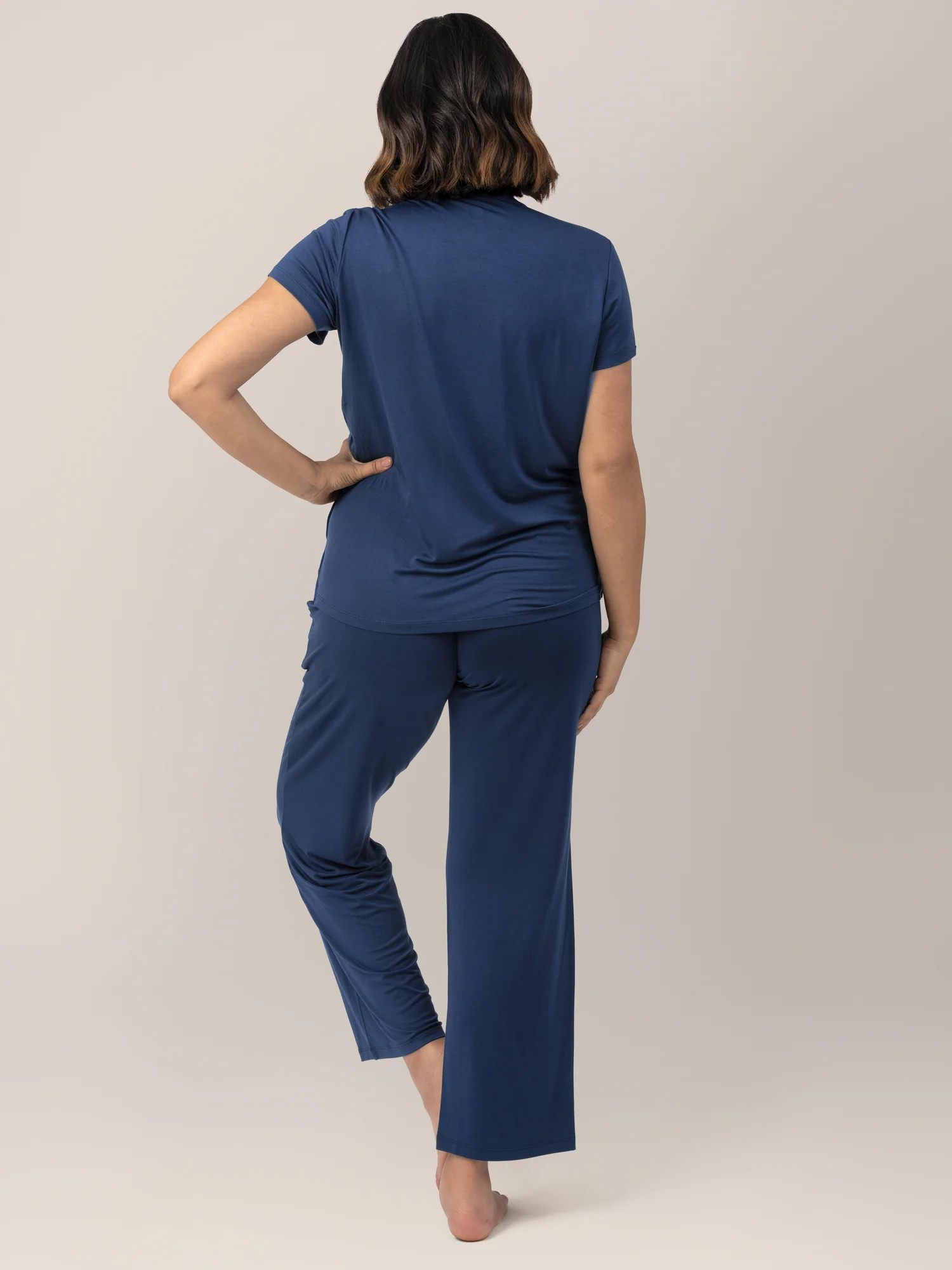 Tulip Hem Short Sleeve Maternity & Nursing Pajama Set | Navy - Image 8